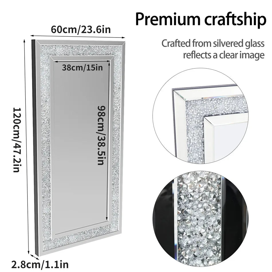 LUVODI Crystal Rhinestone Frameless Vanity Mirror Wall Mounted