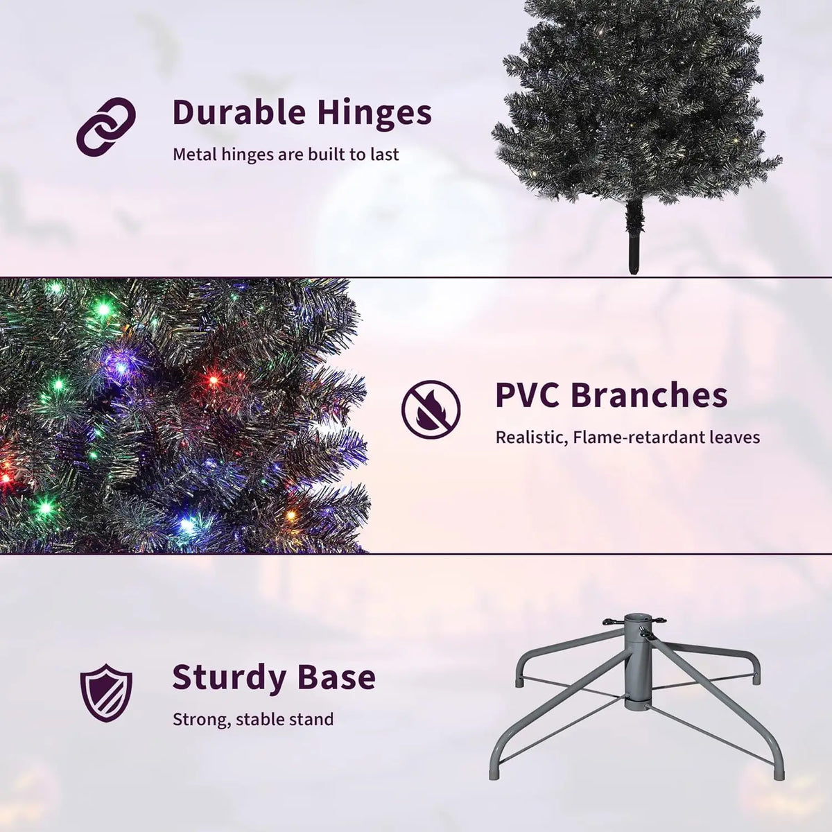 Artificial Halloween Christmas Tree With Realistic Branch Tips Metal Stand