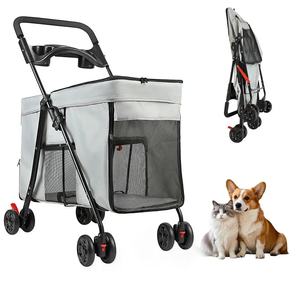 Dog Stroller 360-degree Wheels Foldable Pet Cart 5 Ventilation Windows Removable Tray Outdoor Travel for Small Medium Dogs Cats