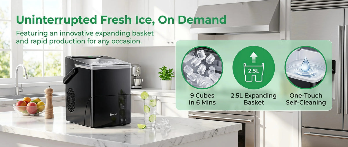 PHILERGO Countertop Ice Maker With Expanding Ice Basket 9 Cubes