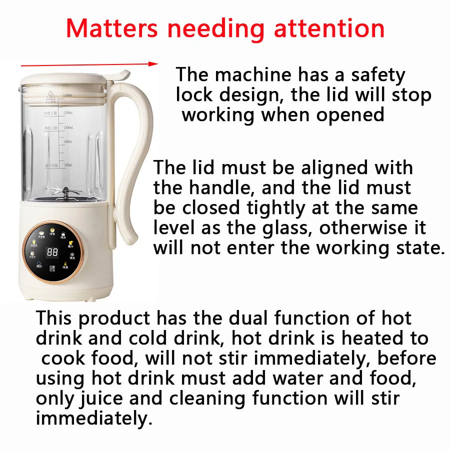 1400ml Glass Soy Milk Maker 16 Blades 9 Functions Automatic Blender Nut Milk Maker Soup Porridge Juicer with Timer