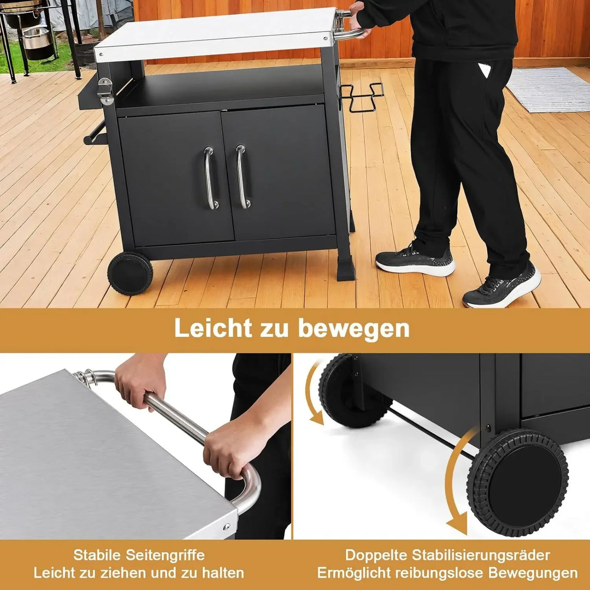 Outdoor Grill Cart Table With Stainless Steel Top For Prep