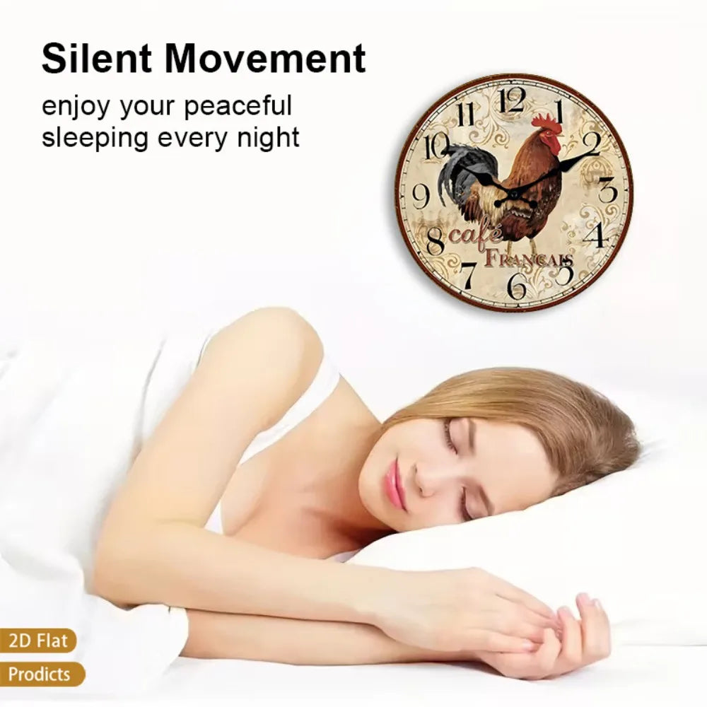 Constantplanet Vintage Farmhouse Rooster Wall Clock Silent