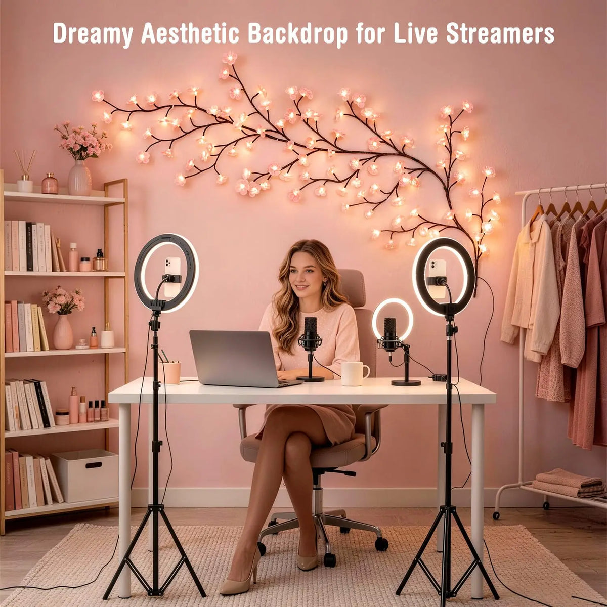 Cherry Blossom Vine Lights With Remote Timer For Room Decor