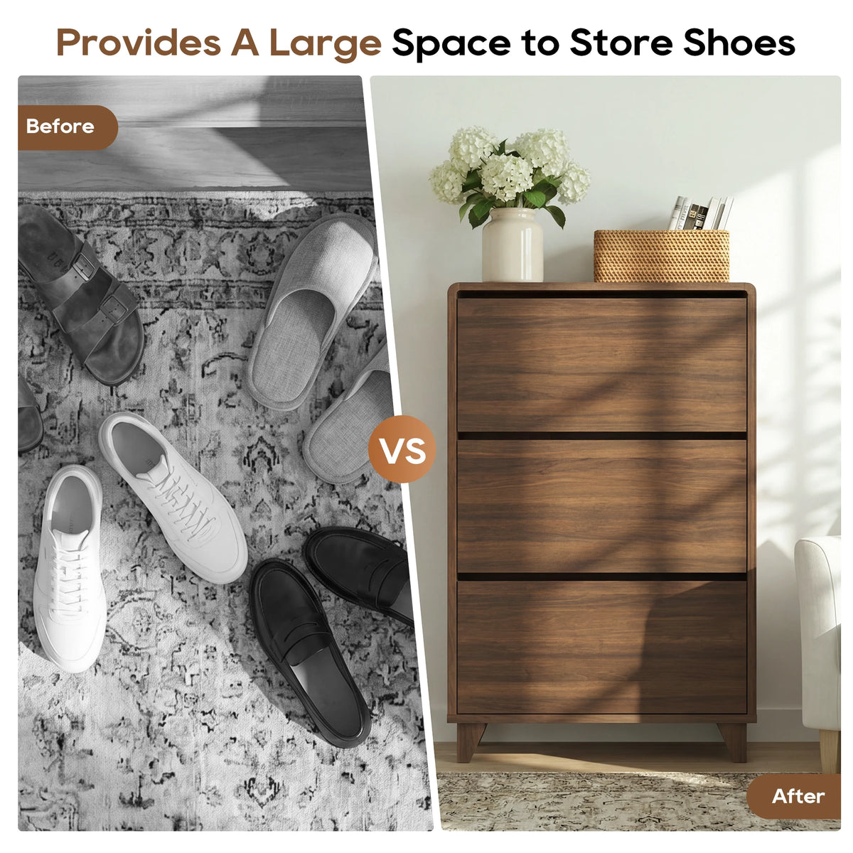 TCGBKAF Freestanding Slim Shoe Storage Cabinet Narrow Shoe Organizer with 3 Flip Drawers Adjustable Removable Shelves & Top Display Shelf Entryway Hallway Shoe Cabinet