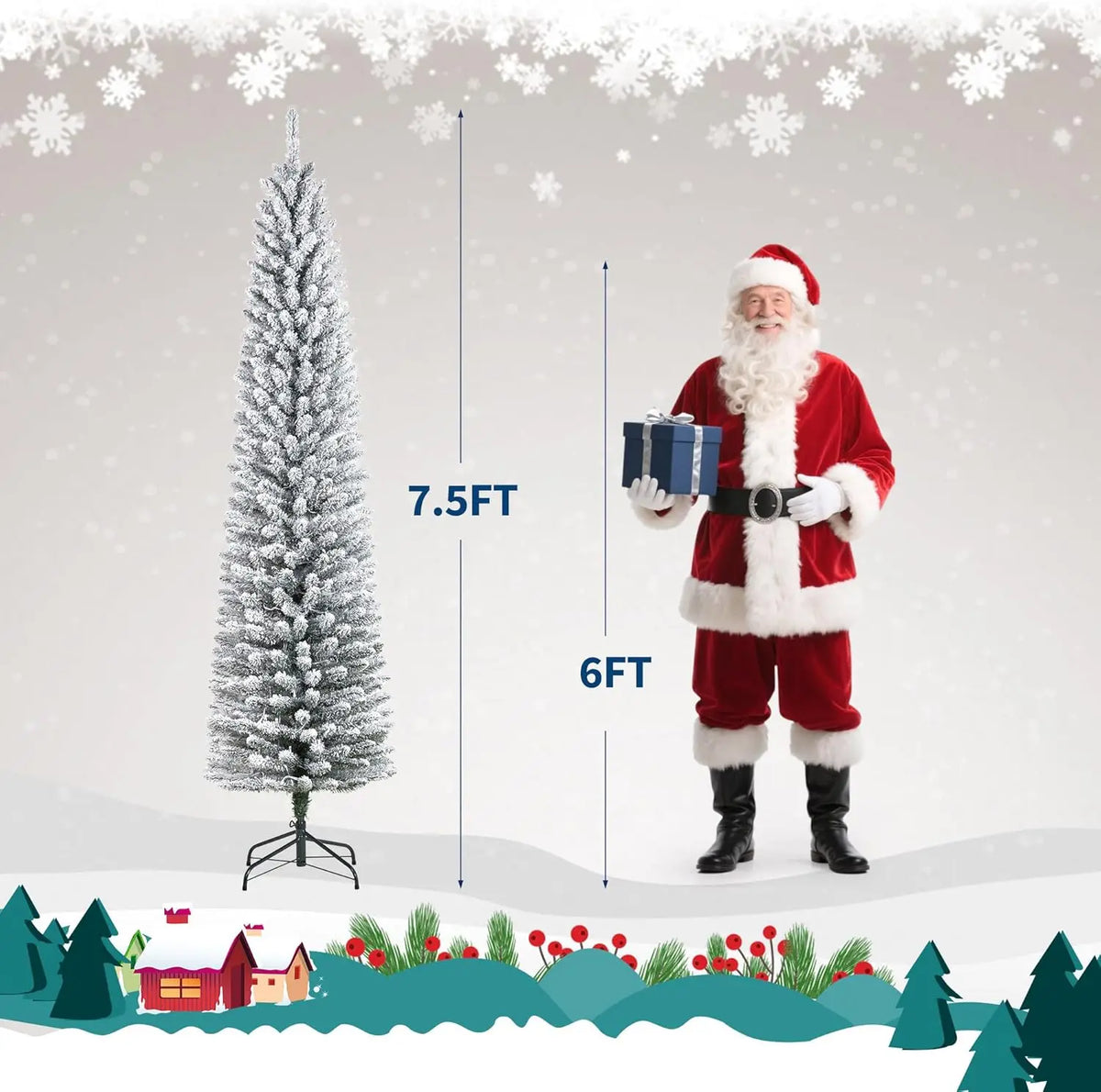 Studyset Artificial Pencil Christmas Tree With Snow Flocking Branches