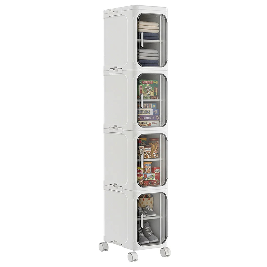 Slim 4-Tier Narrow Plastic Rolling Storage Cabinet With Flip Doors