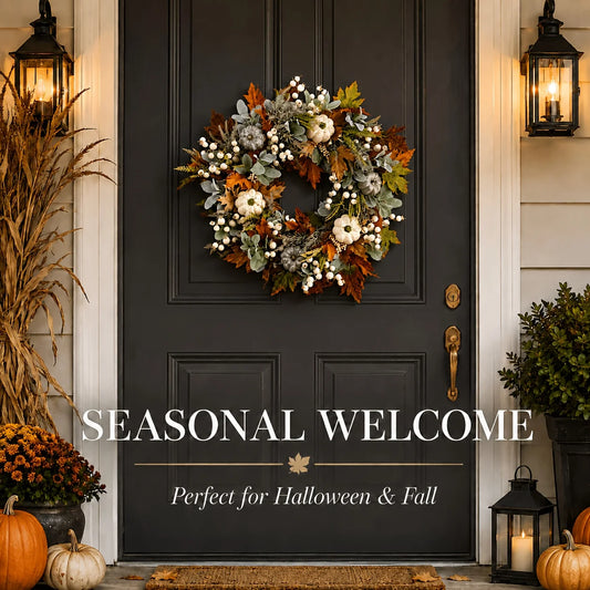 Artificial Peony And Pumpkin Wreath For Front Door Decor