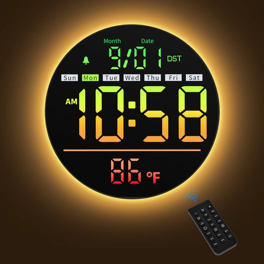 LED Wall Clock With Timer Temperature Date Night Light Alarm