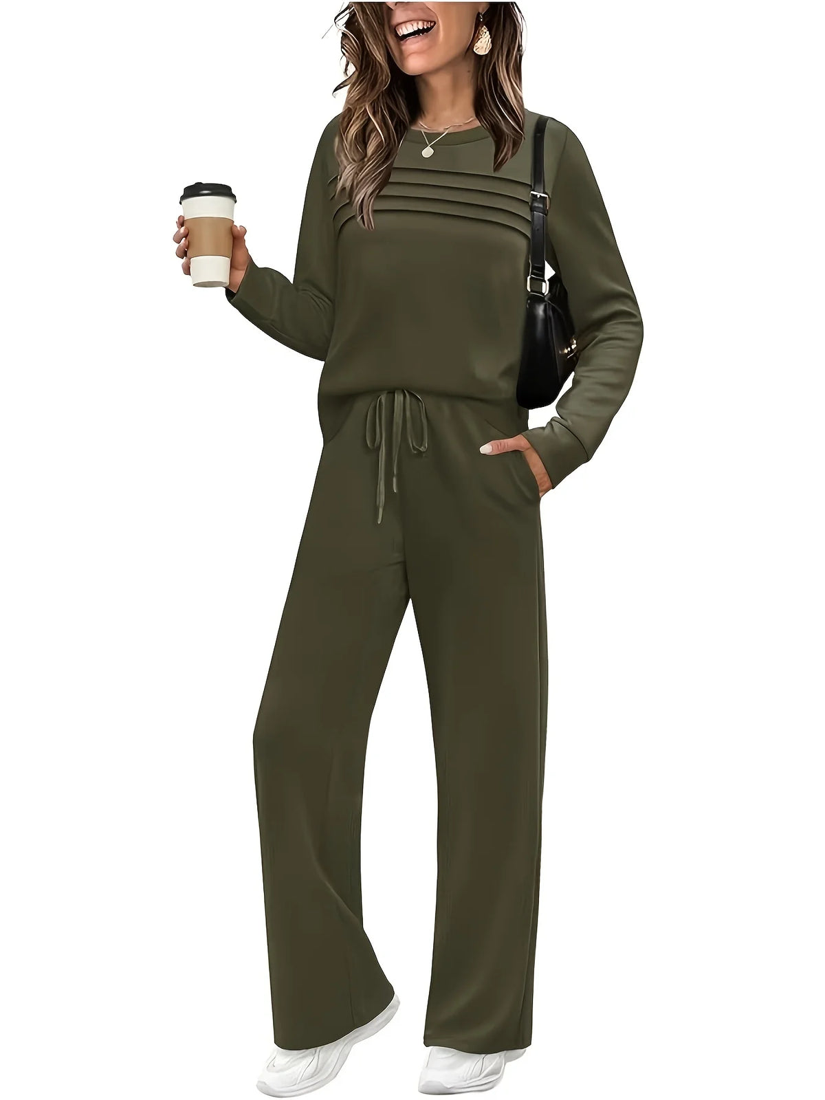 Women's Casual Two-Piece Polyester Cotton Long Sleeve Set