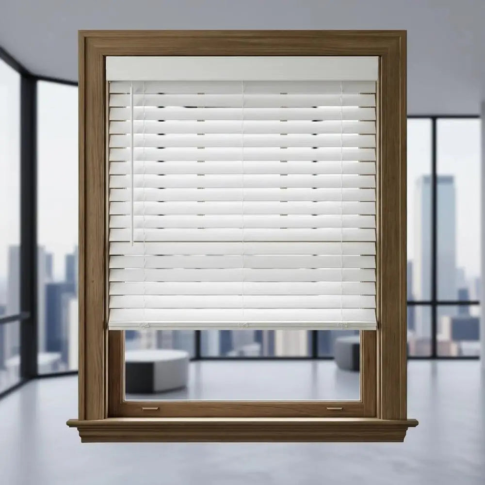2 Textured Slat Wood Blinds, 63 Wide x 72 Long, White with Traditional Crown Valance, Customizable Sizes