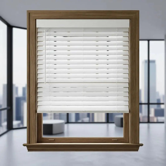 2 Textured Slat Wood Blinds, 63 Wide x 72 Long, White with Traditional Crown Valance, Customizable Sizes