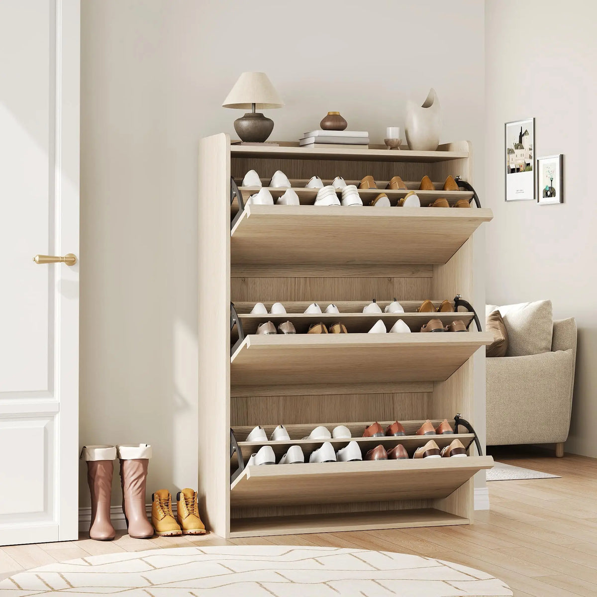 3 Flip Drawer Shoe Cabinet 46.1in Slim Freestanding Shoe Storage Organizer With Adjustable Shelves For Entryway Hallway Home Use