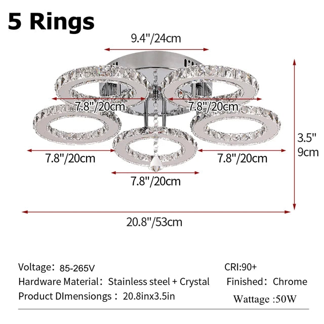 GreeLustr Modern Led Crystal Ring Pendant Light For Living Room