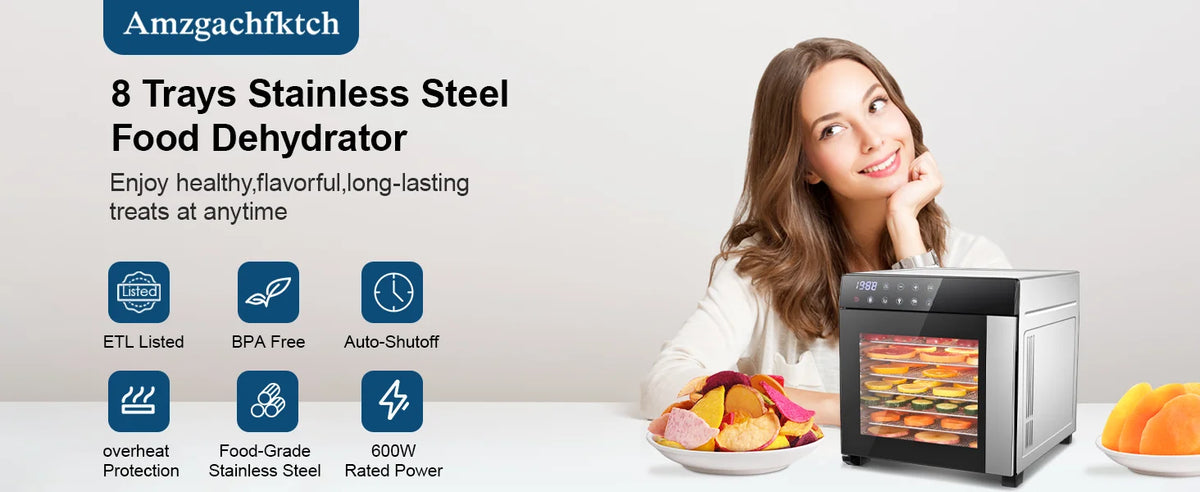 SNDOAS 8 Tray Stainless Steel Dehydrator 600W Digital Timer