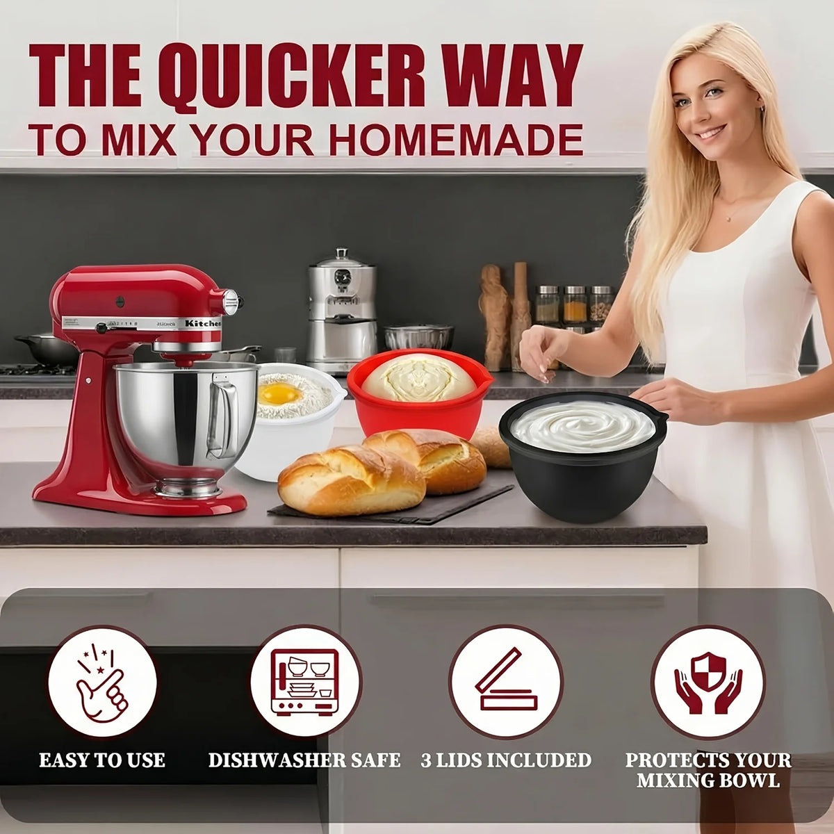 Three Piece Silicone Bowl Liners For Tilt Head Stand Mixer