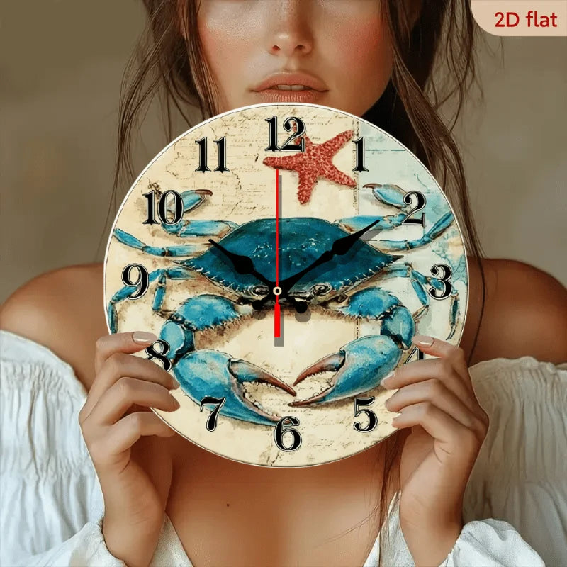 XMSJ Rustic Wooden Crab Wall Clock Silent Battery Operated