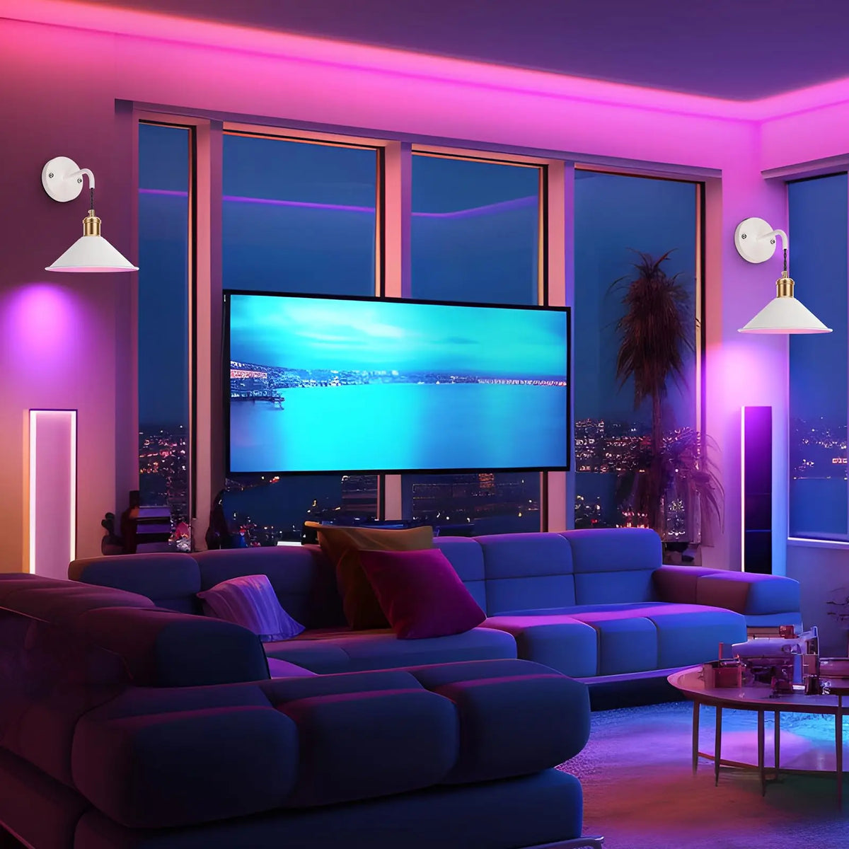 PRTILOUD 2 Pack Battery Operated Wall Sconces With Remote Dimmable Warm RGB