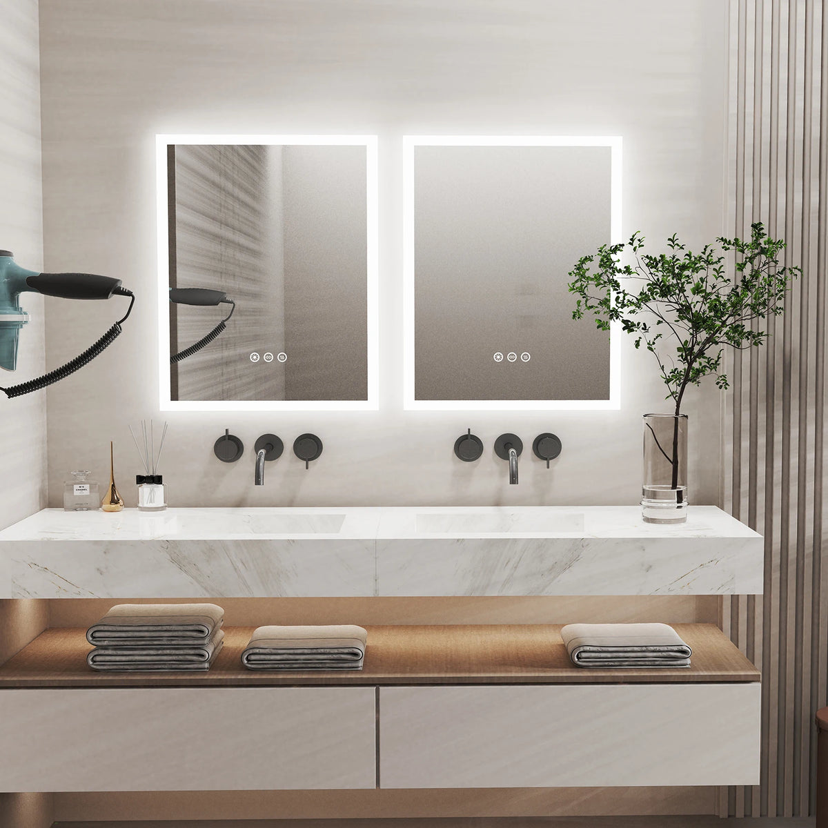 Vanity LED Illuminated Wall Mount Bathroom Mirror With Antifog