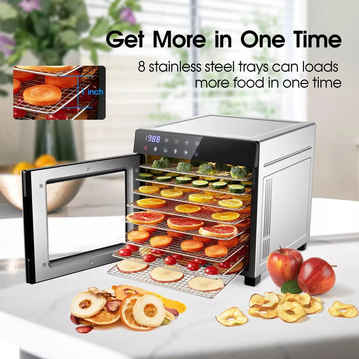 SNDOAS 8 Tray Stainless Steel Dehydrator 600W Digital Timer