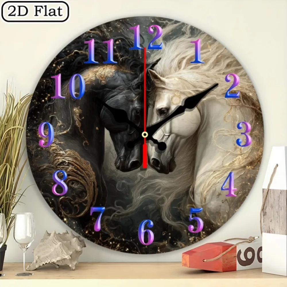 Suita Rustic Horse Wood Wall Clock Farmhouse Silent Decor