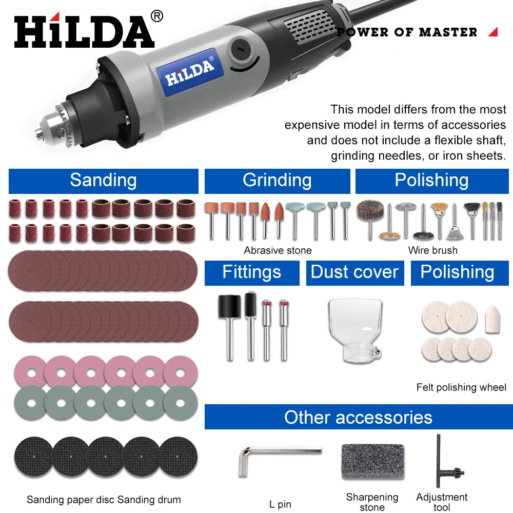 HILDA Rotary Tool 400W Drill Electric Tools Engraving Grinding Polishing 6 Variable Speed High Power DIY Power Tools