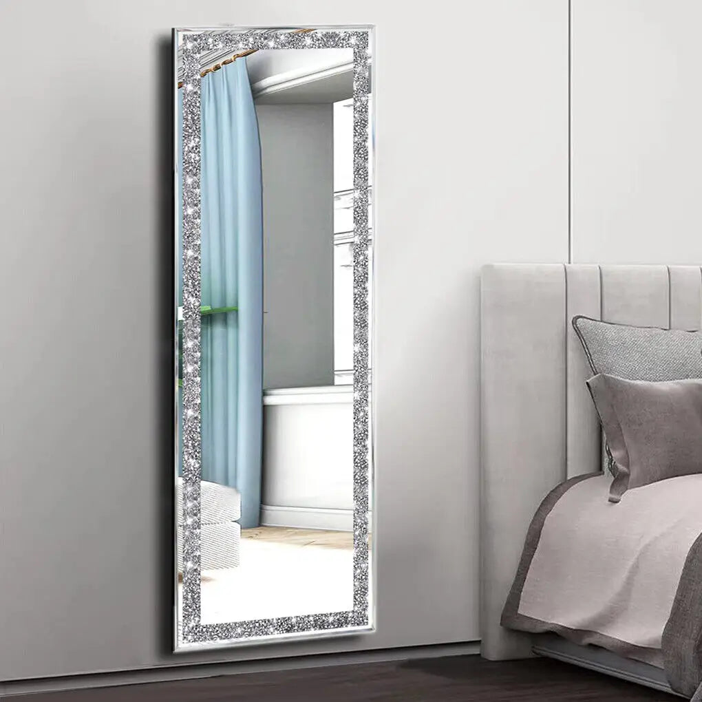 LUVODI Crystal Rhinestone Frameless Vanity Mirror Wall Mounted