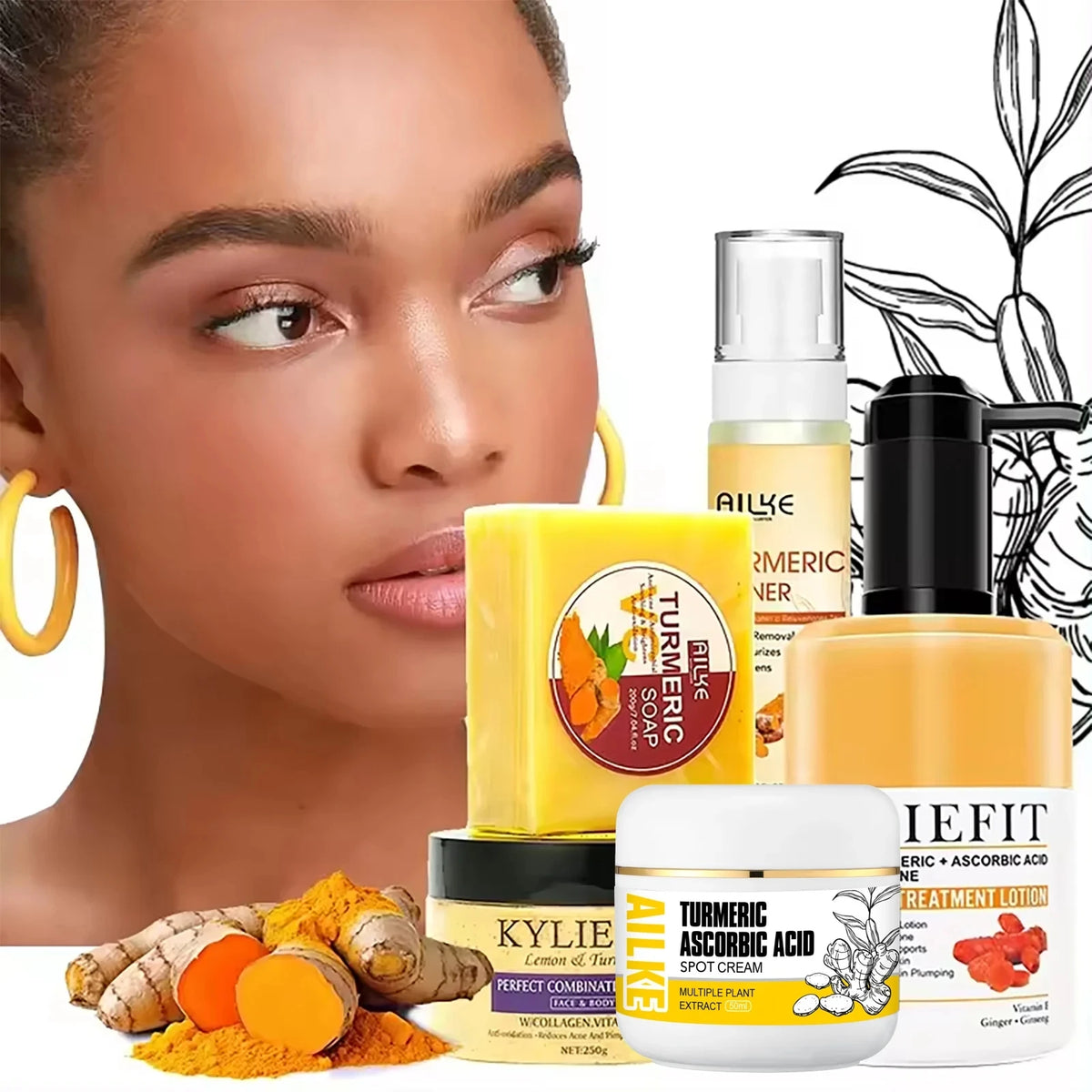 AILKE Organic Turmeric Skincare Kit for Brightening and Hydration