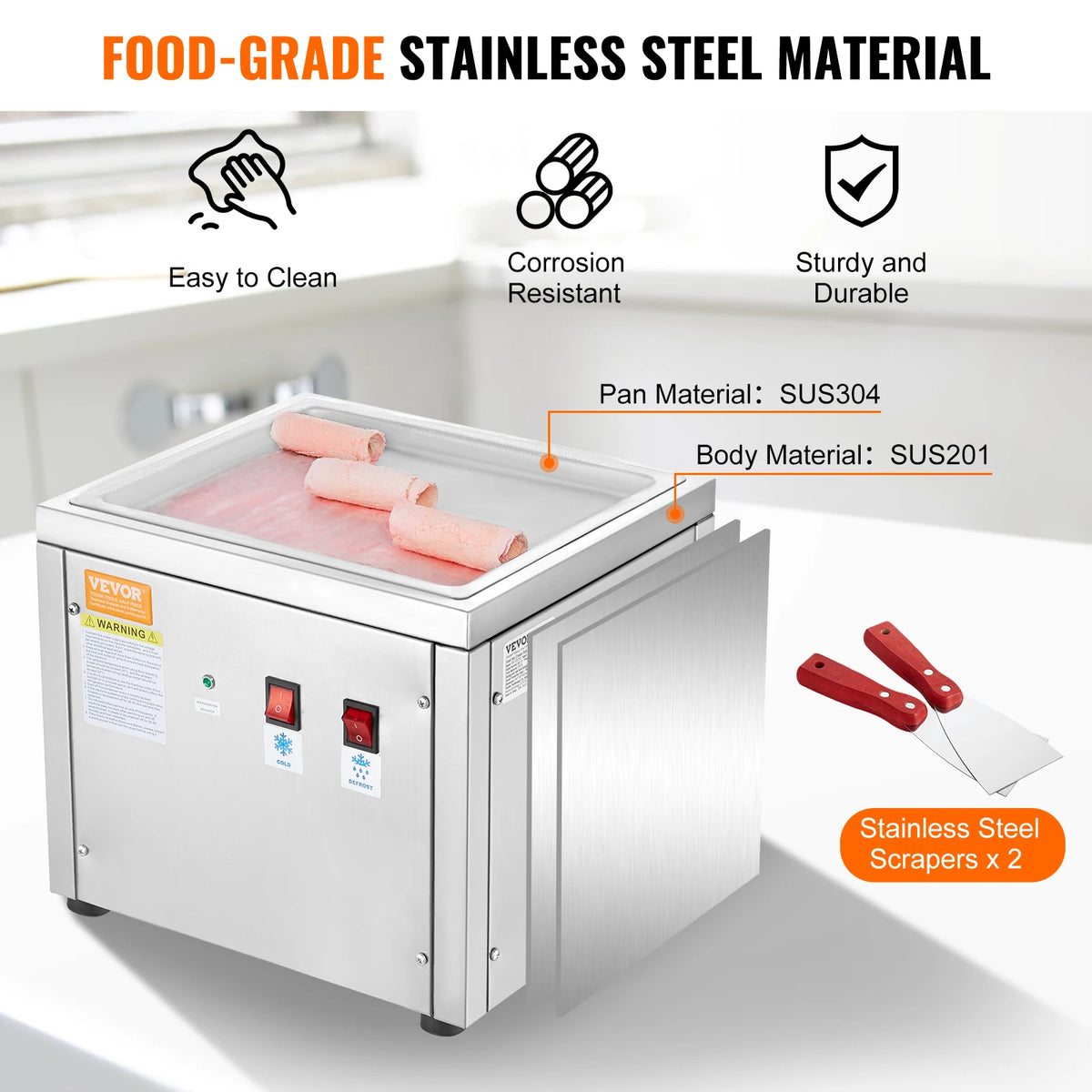 Succebuy Stainless Steel Ice Cream Roll Maker With Compressor