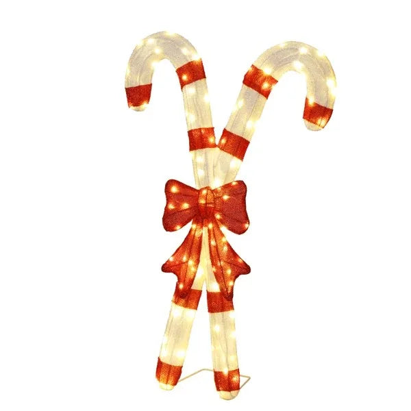 Pre Lit Candy Cane And Bowknot Christmas Holiday Decorations