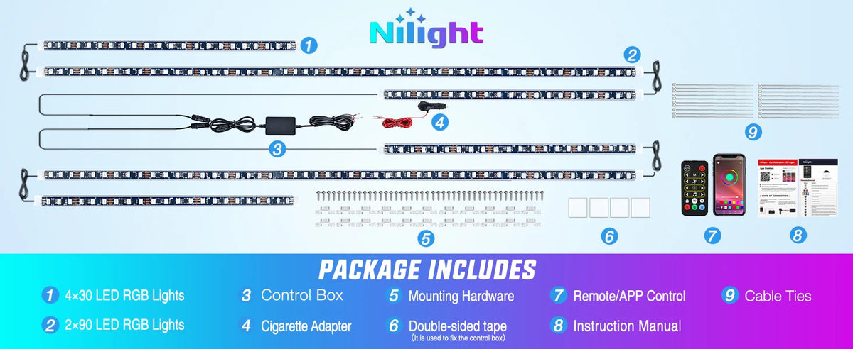 Nilight Car Underglow Neon Strip Lights With App Remote