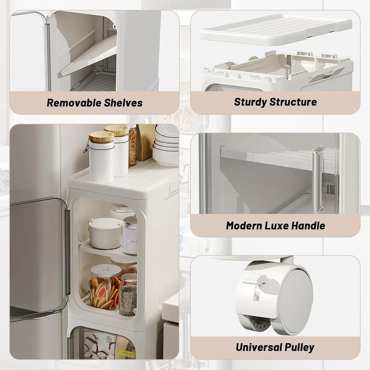 Slim 4-Tier Narrow Plastic Rolling Storage Cabinet With Flip Doors