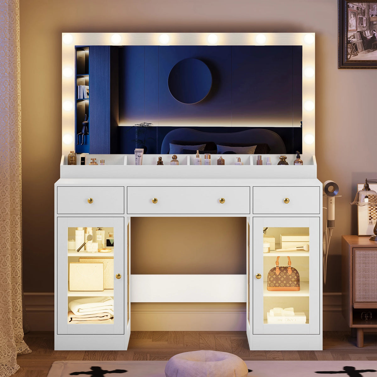 Makeup Vanity With Large Mirror And Lights USB Charging Station