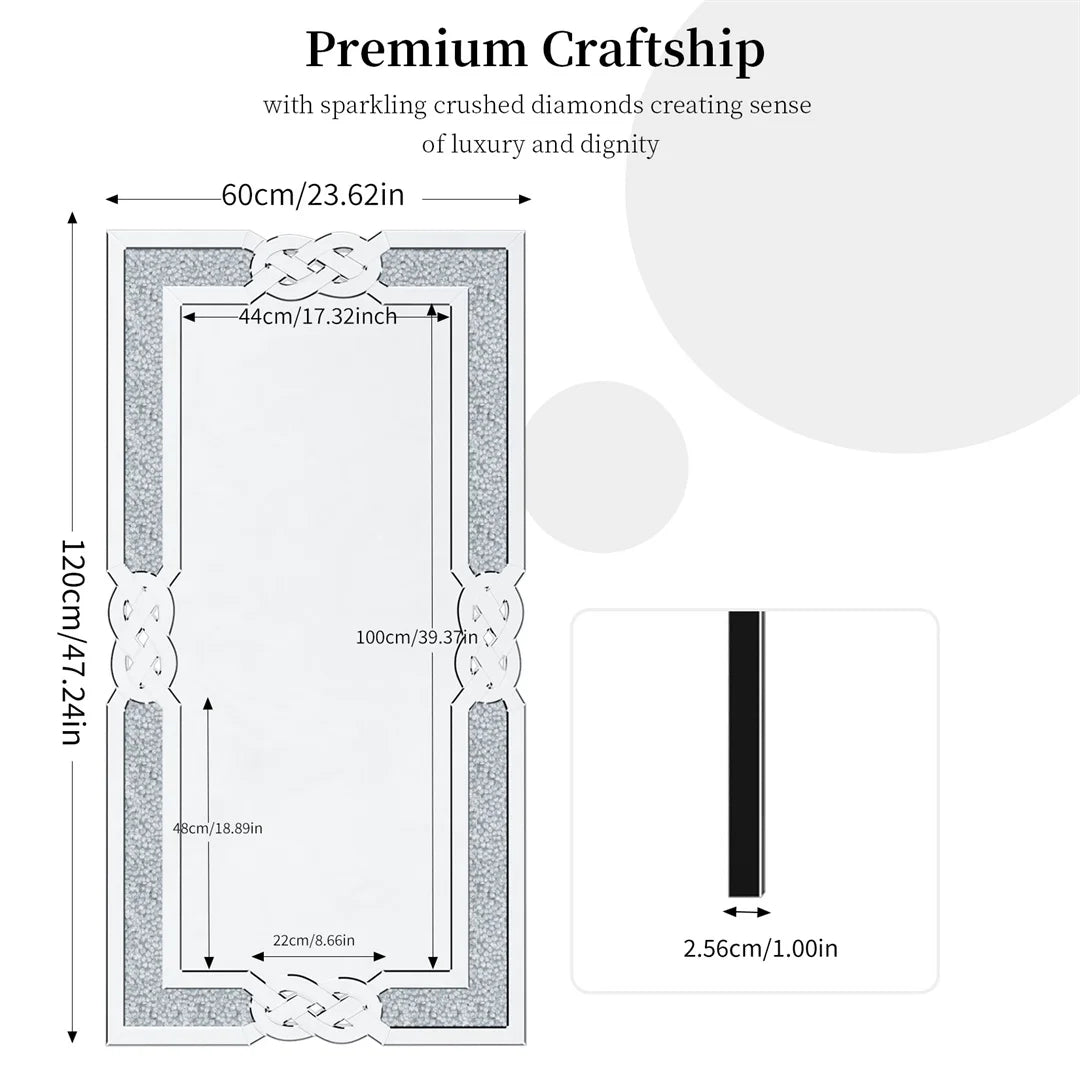LUVODI Diamond Wall Mirror With Crushed Diamond Detailing Decorative