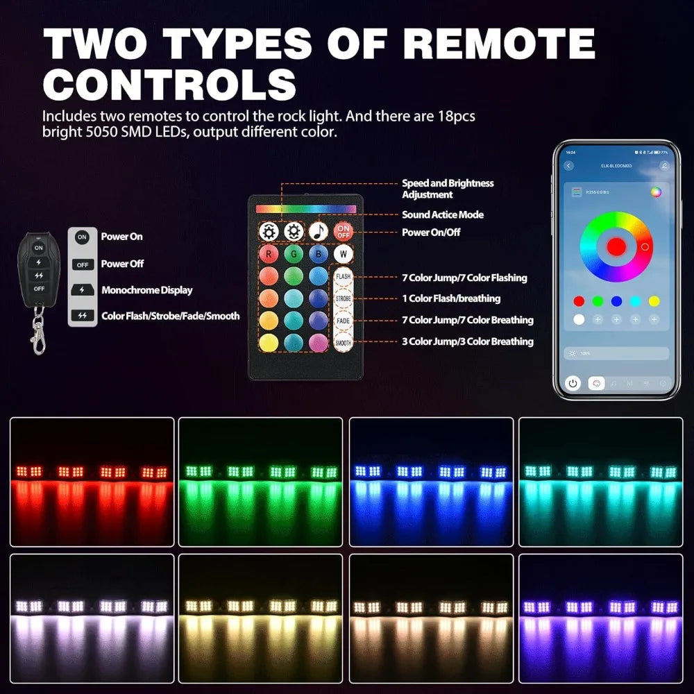 Nilight RGB Rock Lights Kit Underglow With Remote App For Jeep Truck SUV ATV UTV