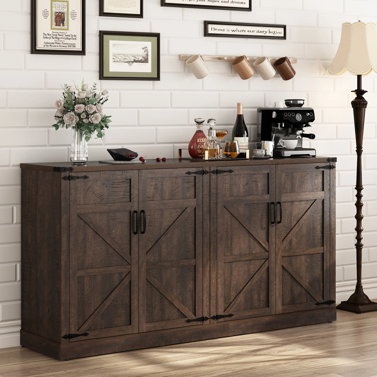 QiaoShiRen Buffet Cabinet With Drawers And Doors Farmhouse Kitchen