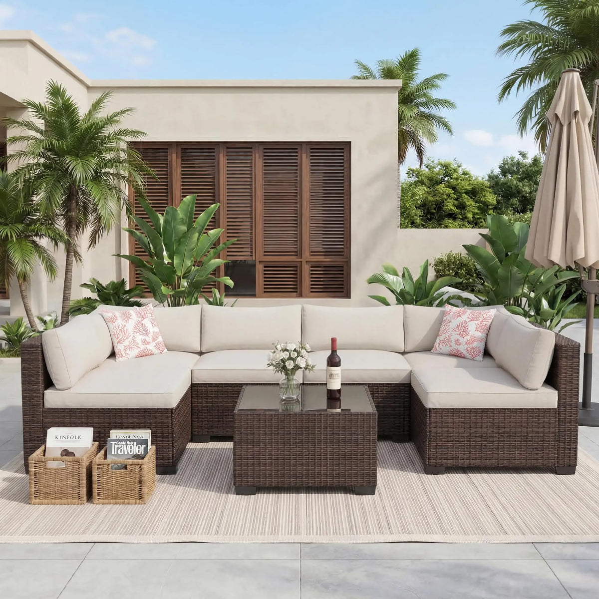 HobbyLane Outdoor Patio Sectional Sofa Set With Ottoman Storage Table