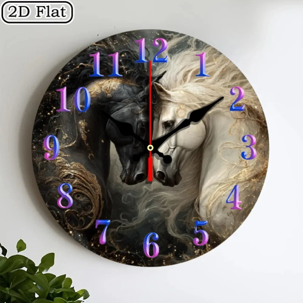 Suita Rustic Horse Wood Wall Clock Farmhouse Silent Decor