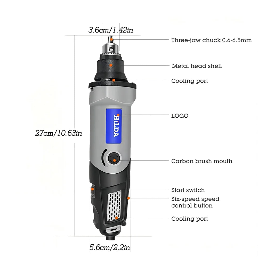 HILDA Rotary Tool 400W Drill Electric Tools Engraving Grinding Polishing 6 Variable Speed High Power DIY Power Tools