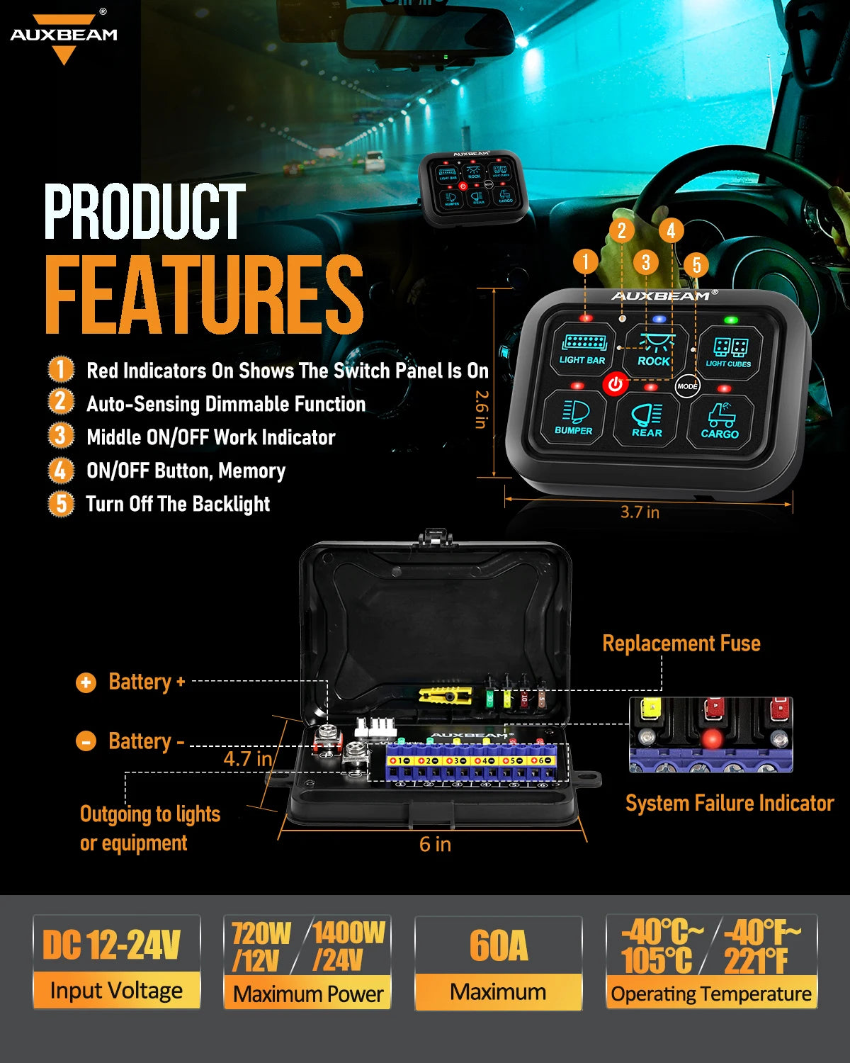 Auxbeam SixToEight Gang LED Switch Panel For Truck Caravan Boat