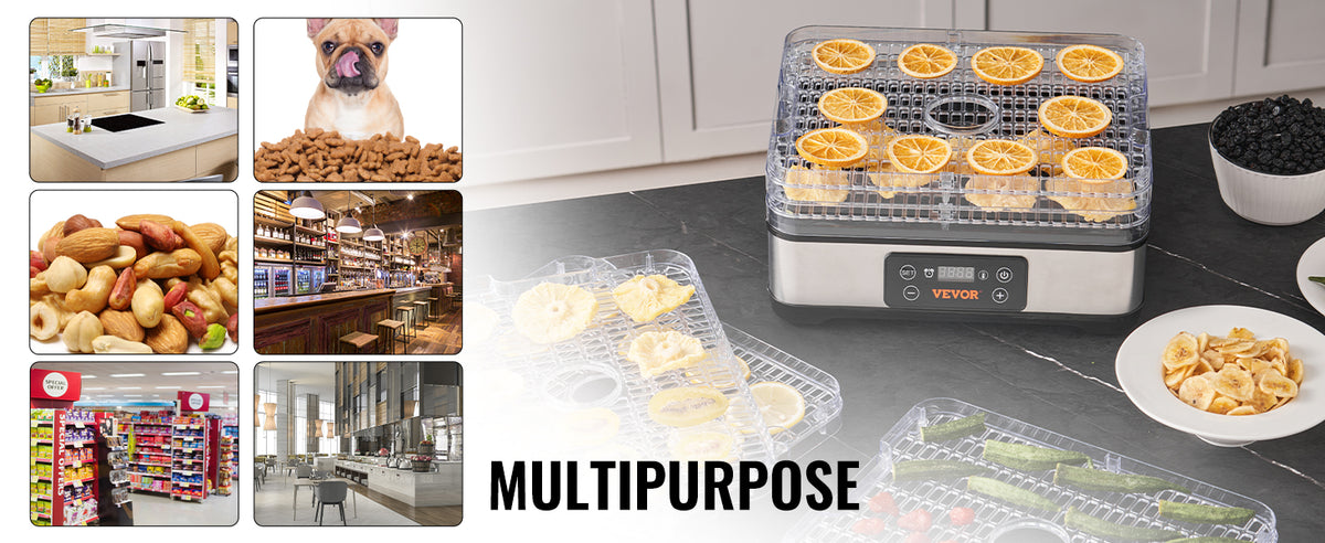 VEVOR 5 Tray Food Dehydrator Stainless Steel Dryer With Timer