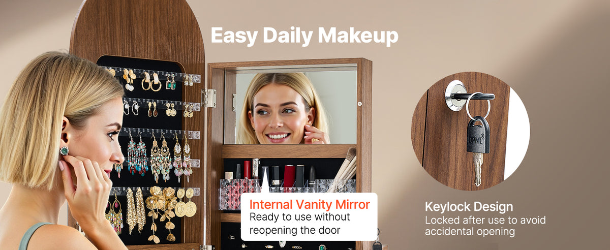 SucceBuy 360 Degree Swivel Jewelry Cabinet With Lockable Mirror Armoire