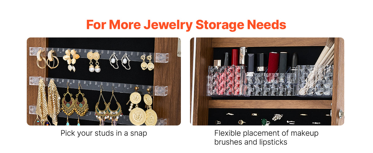 SucceBuy 360 Degree Swivel Jewelry Cabinet With Lockable Mirror Armoire