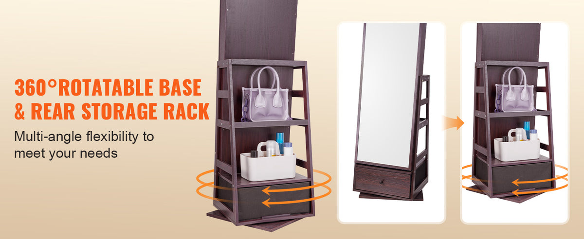 SucceBuy Mirror Jewelry Cabinet 360 Degree Swivel With Lockable Storage