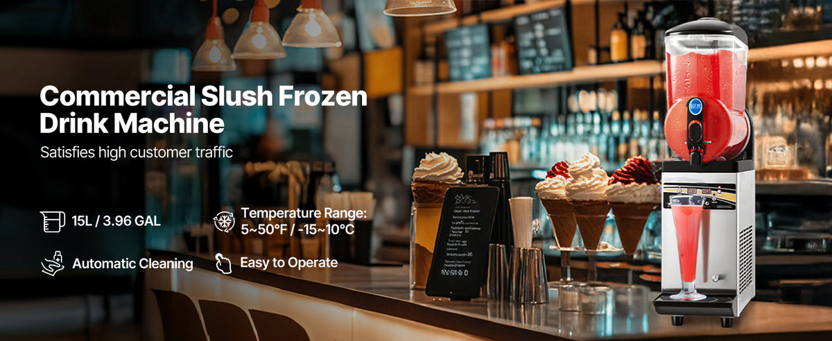 Succebuy 15L Commercial Frozen Drink Maker Single Tank Slushy Machine,Slushie Maker for Home Party Restaurants Cafe Bars